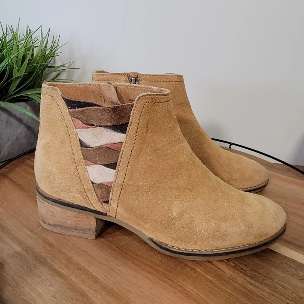 Naughty Monkey Suede multi color criss cross booties ankle boots Size 7.5